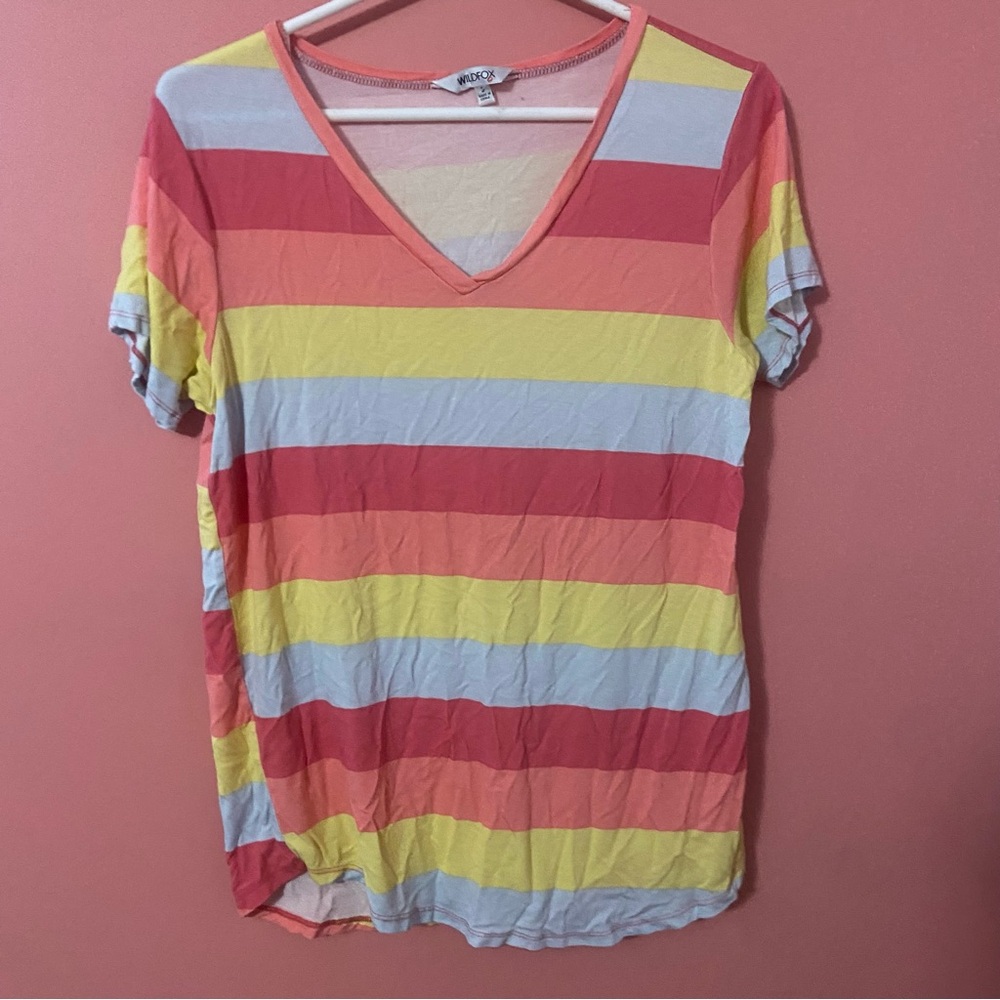 Wildfox Multicolor Striped V-Neck Tee